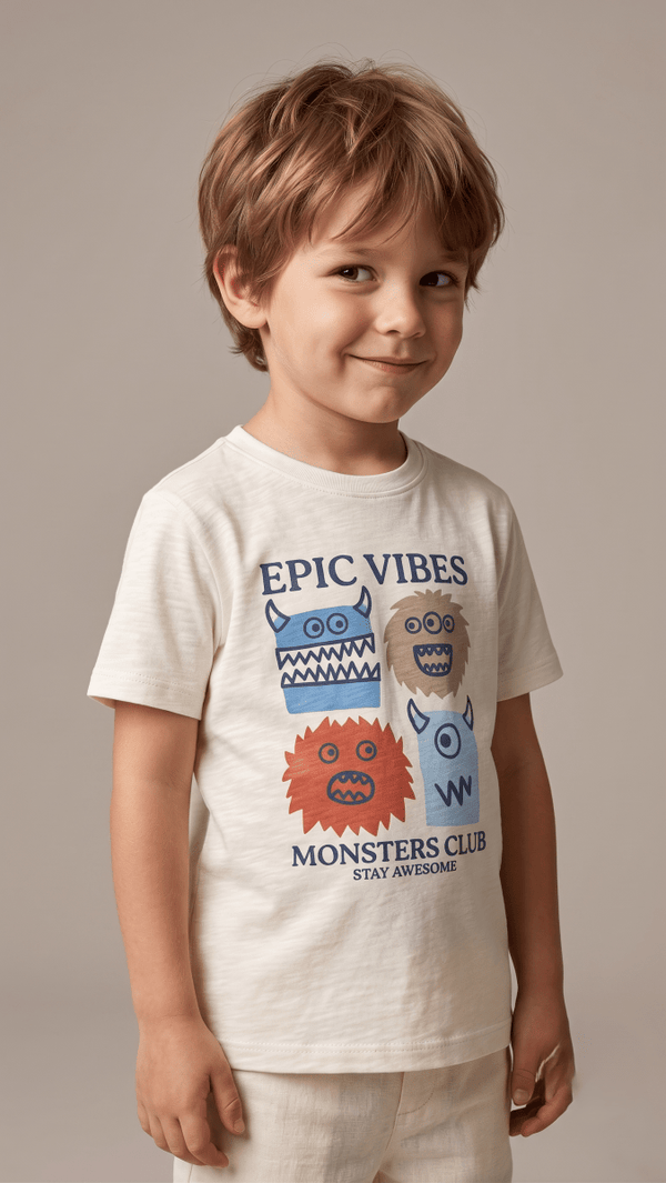Boys' "Epic Vibes" Monsters Club Graphic T-Shirt - Cream (BG-000840) - boy tshirt