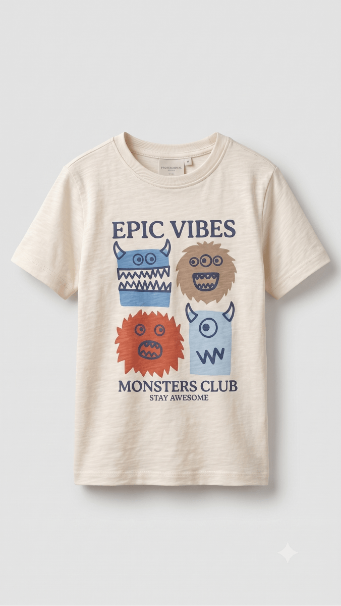 Boys' "Epic Vibes" Monsters Club Graphic T-Shirt - Cream (BG-000840) - boy tshirt