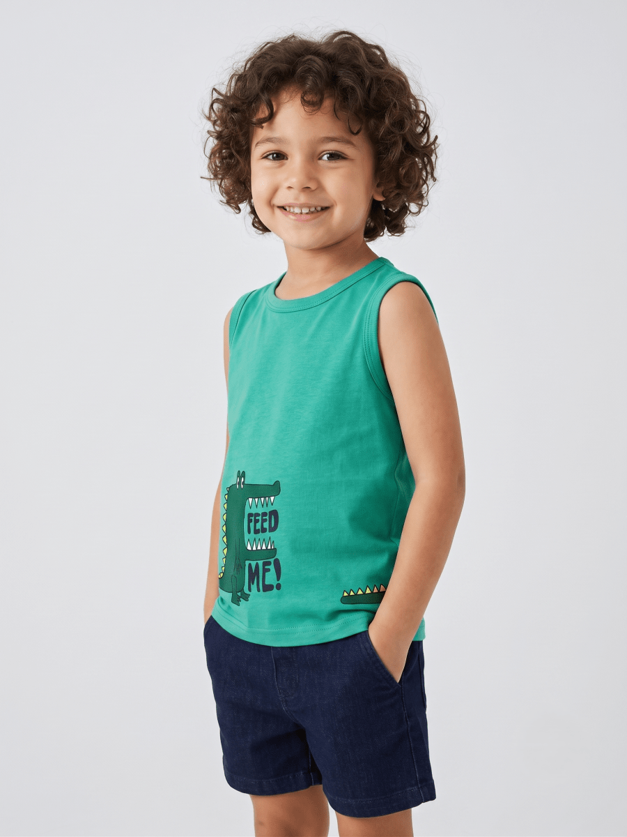 Boys' "Feed Me!" Crocodile Graphic Tank Top - Green (BG-000757) - boy tshirt