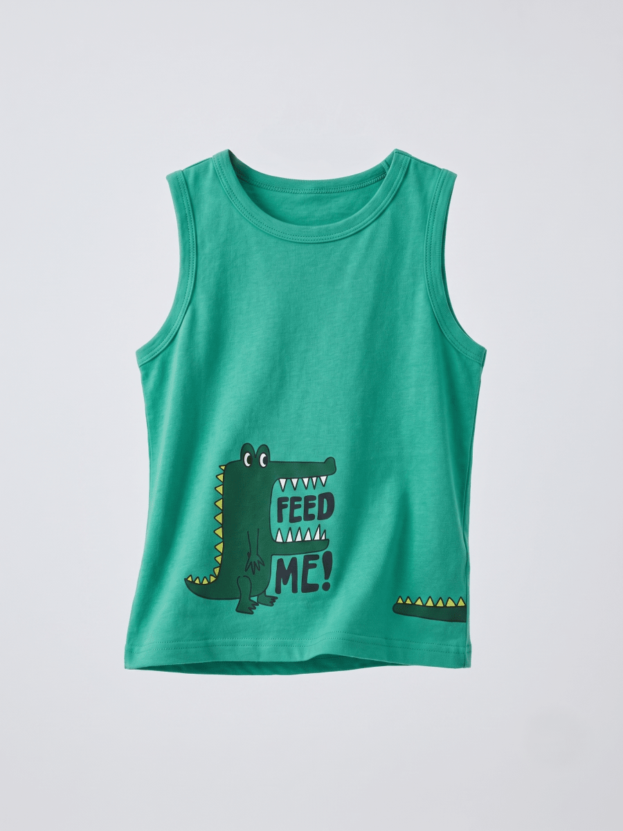 Boys' "Feed Me!" Crocodile Graphic Tank Top - Green (BG-000757) - boy tshirt