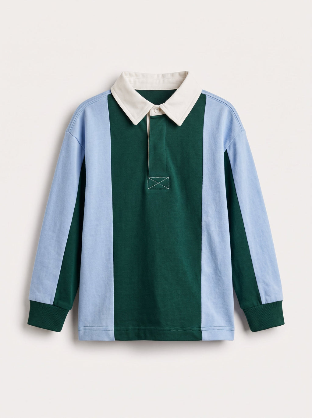 Boys Green and Blue Color-Block Rugby Polo (BG-000986)