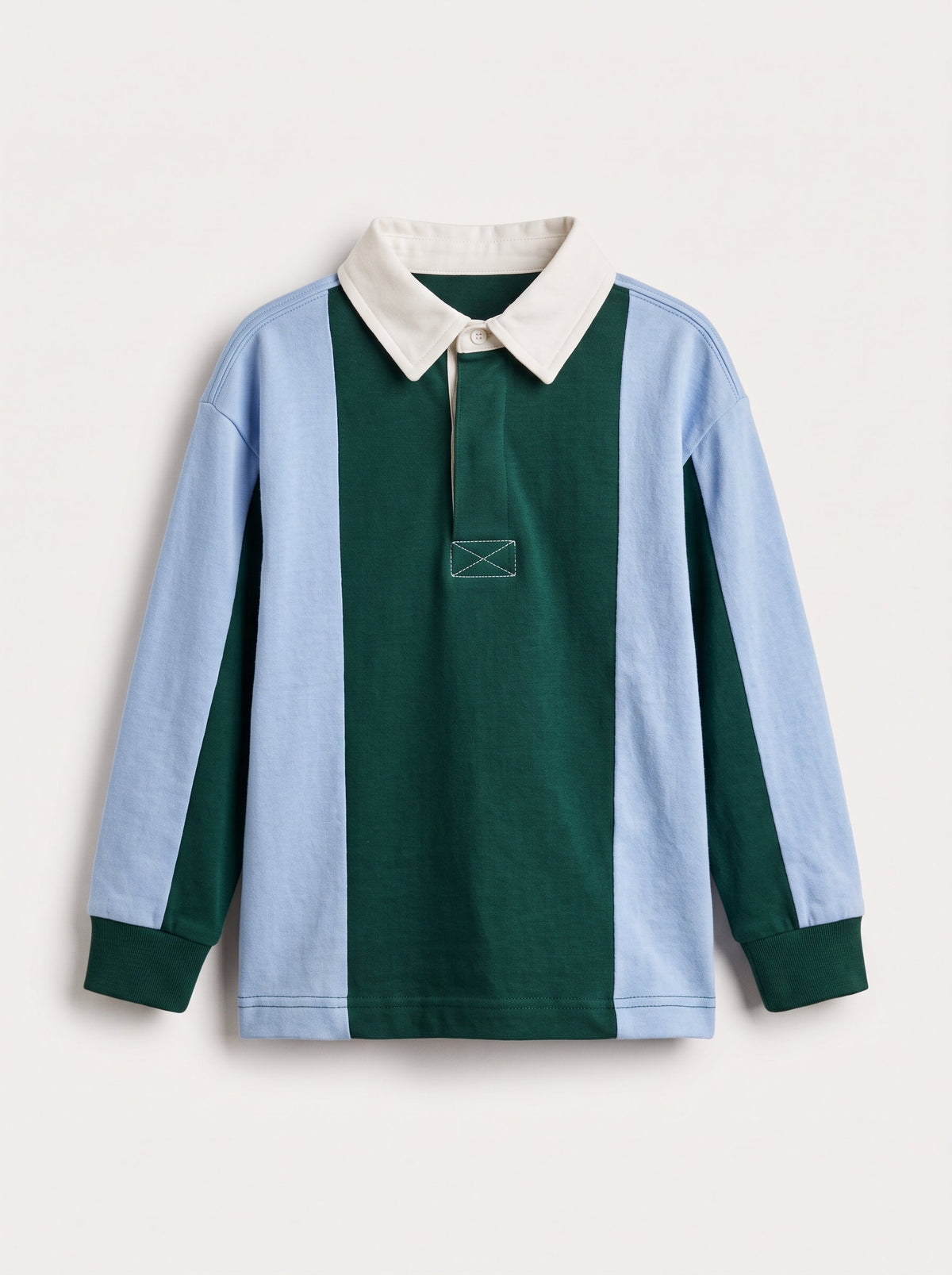 Boys Green and Blue Color-Block Rugby Polo (BG-000986)