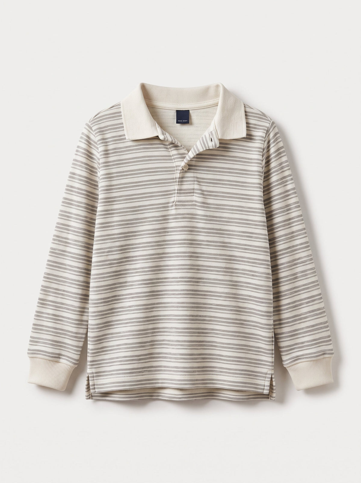 Boys Grey and White Striped Long-Sleeve Polo Shirt (BG-000982)