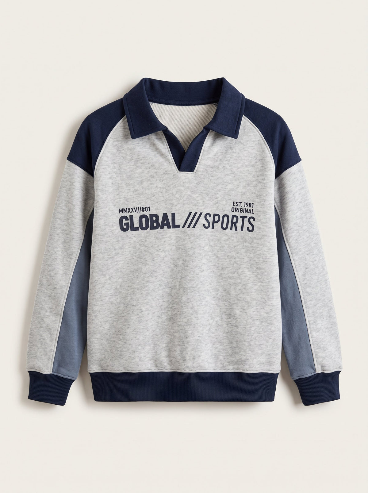 Boys Grey "Global Sports" V-Neck Sweatshirt Polo (BG-000984)