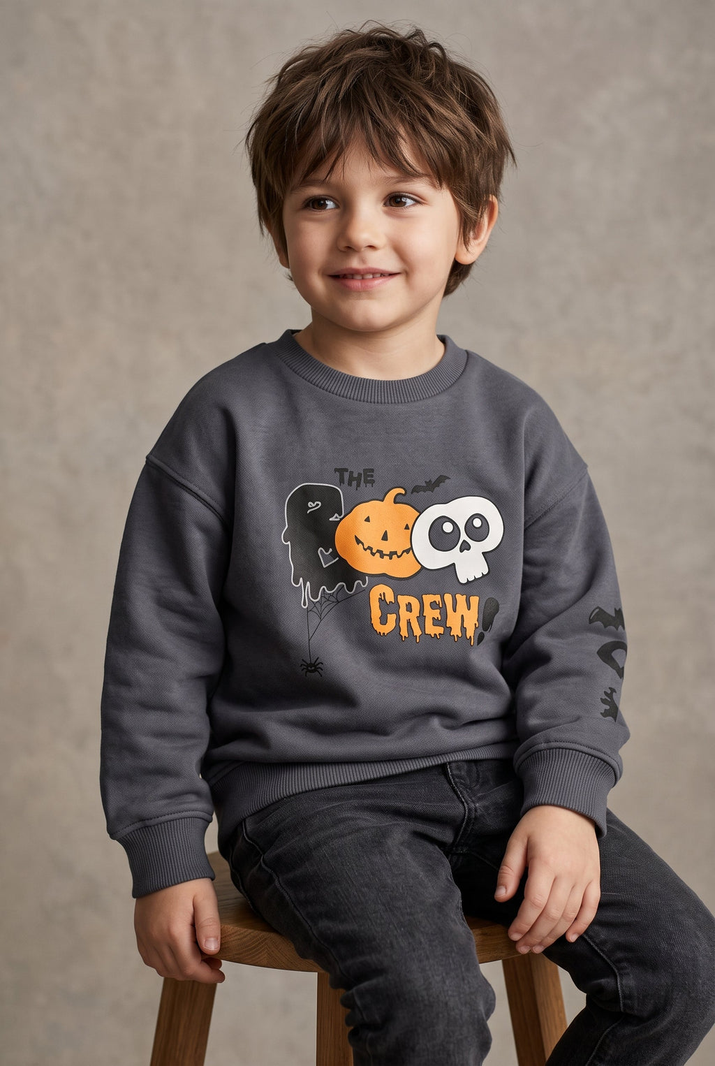 Boys Grey Halloween Pumpkin & Skull Graphic Sweatshirt (BG-001004)