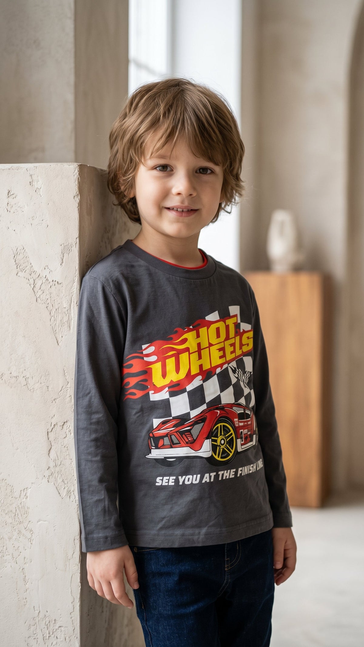 Boys Grey Hot Wheels Racing Graphic Long-Sleeve T-Shirt (BG-000980)