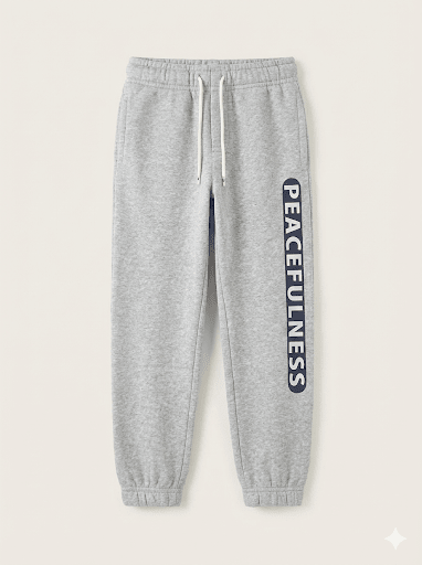 Boys' Grey Marl Joggers with Navy "Peacefulness" Graphic (BG-000009)