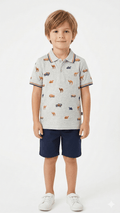 Boys Grey Polo shirt with Camels & Off-Road Vehicles (BG-000411) - polo