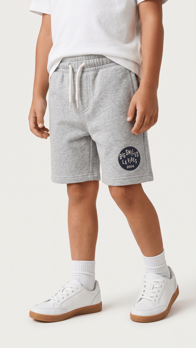 Boys Grey Terry Stuff Graphic Shorts Casual Everyday Wear Soft Fabric (BG-000540) - nikkers