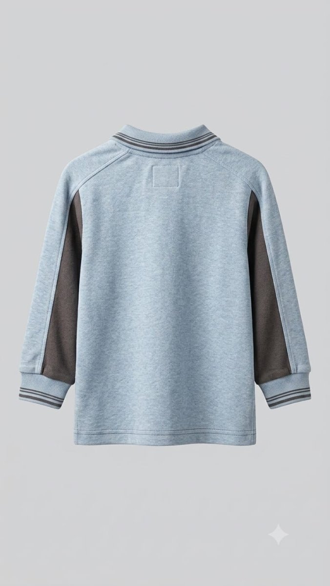 Boys Grey V-Panel Zip-Up Polo Shirt with Crest (BG-000889)