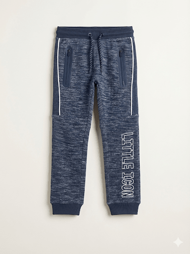 Boys' Heather Navy Fleece Joggers with "Little Icon" Print (BG-000007)
