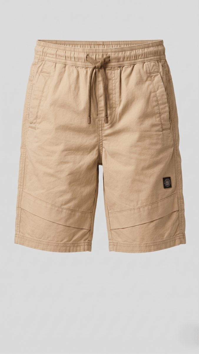 Boys Khaki Paper Cotton Shorts Casual Everyday Wear Drawstring Fit (BG-000555) - nikkers
