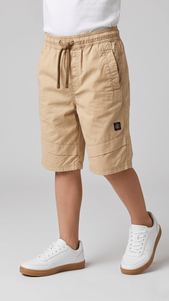 Boys Khaki Paper Cotton Shorts Casual Everyday Wear Drawstring Fit (BG-000555) - nikkers