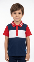 Boys Knit Polo Shirt with Red White & Navy Blue Design (BG-000407)