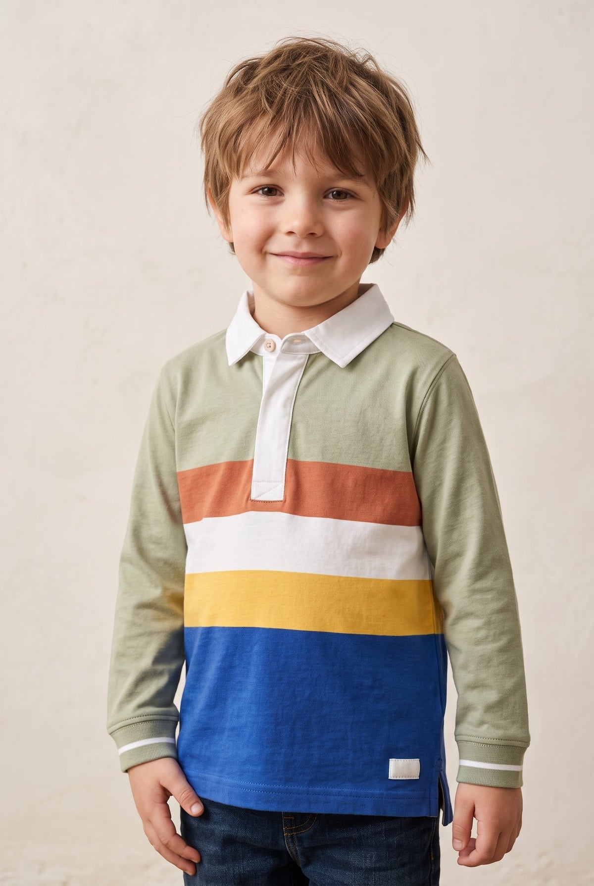Boys Multi-Color Block Long-Sleeve Polo Shirt (BG-000991)