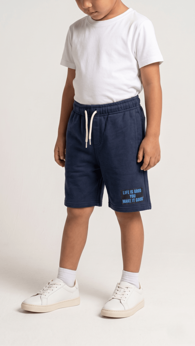 Boys Navy Cotton Graphic Shorts Casual Summer Wear Soft Fabric (BG-000545) - nikkers
