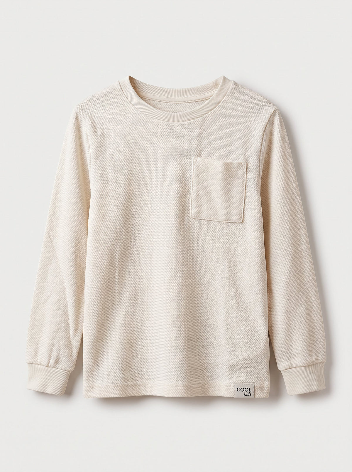 Boys Off-White Waffle-Knit Pocket Long-Sleeve T-Shirt Cool Kids (BG-000979)