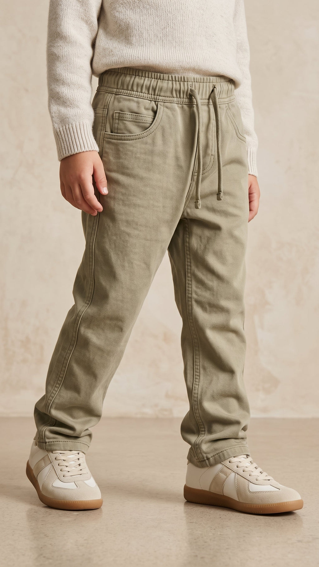 Boys Olive Green Casual Drawstring Trouser Pants (BG-000973)