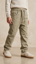 Boys Olive Green Casual Drawstring Trouser Pants (BG-000973)