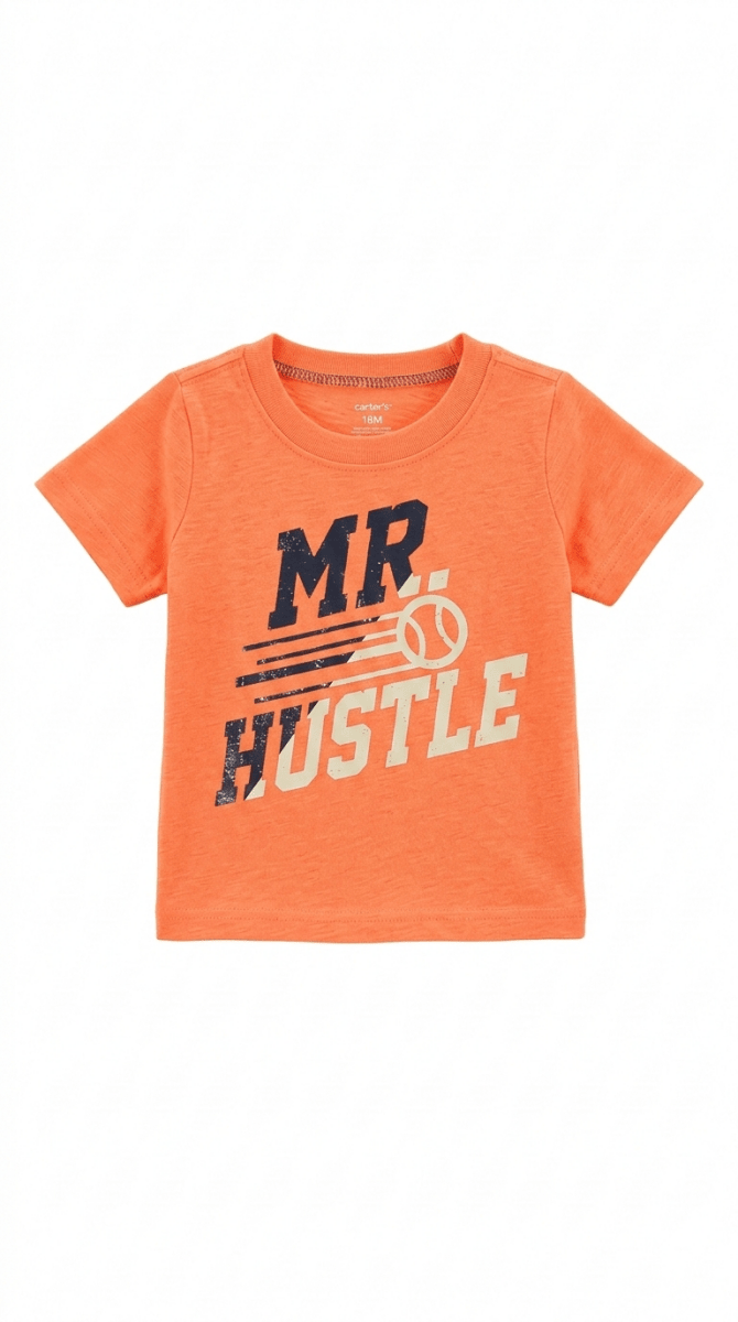 Boys Orange Color Shirt with Mr Hustle Graphic Print (BG-000355)