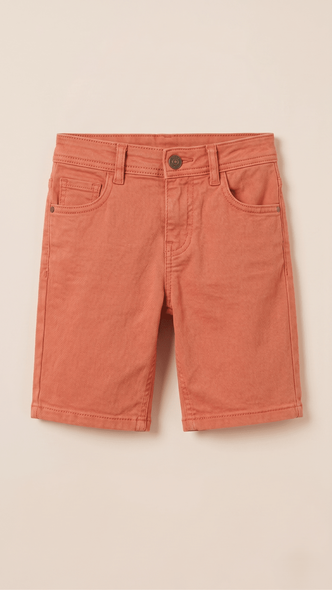 Boys Peach Denim Shorts Classic Five‑Pocket Casual Summer Wear (BG-000553) - nikkers