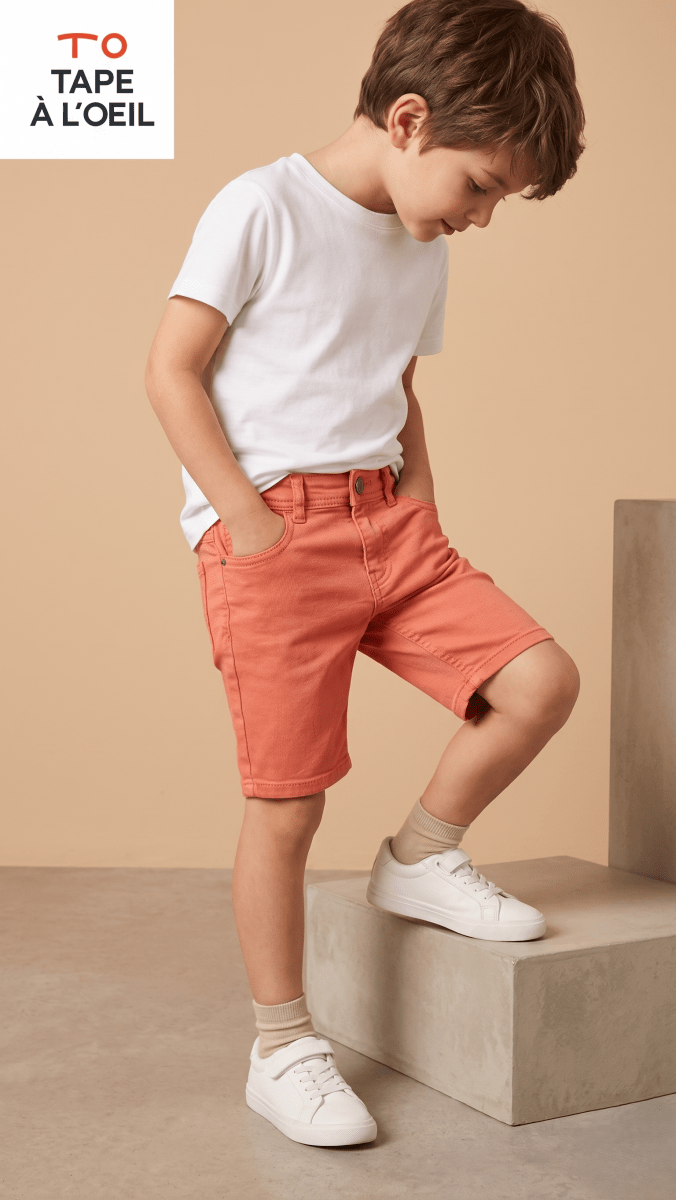 Boys Peach Denim Shorts Classic Five‑Pocket Casual Summer Wear (BG-000553) - nikkers