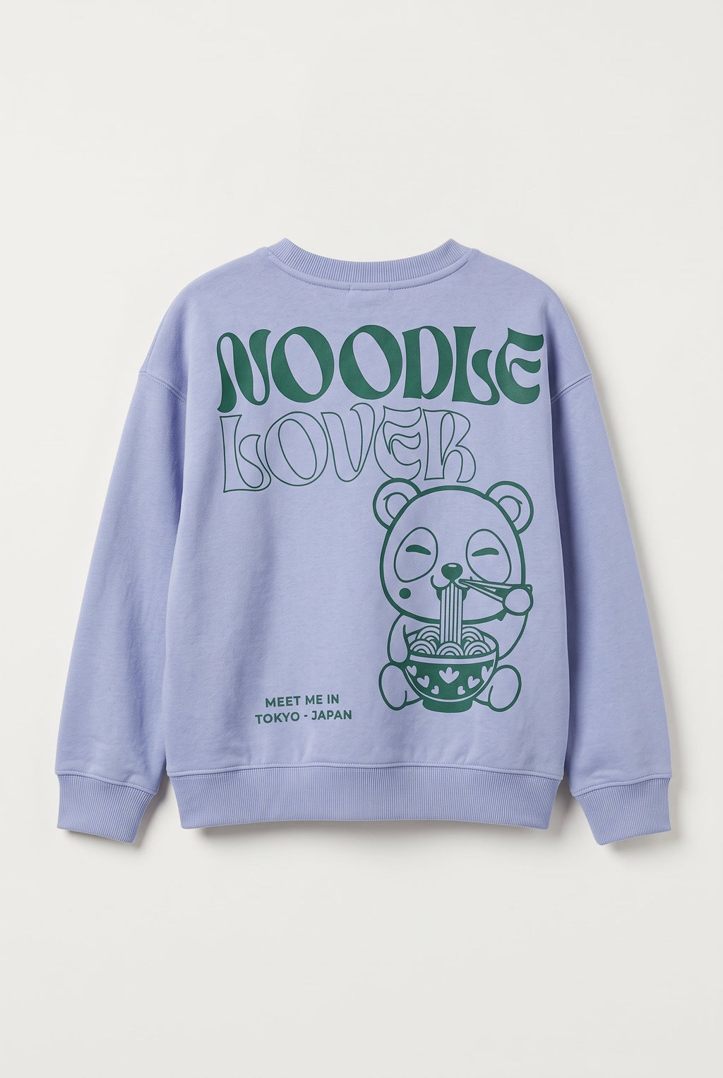 Boys Periwinkle Blue "Meet Me In Tokyo" Ramen Sweatshirt - Short Body Down Shoulder (BG-001002)