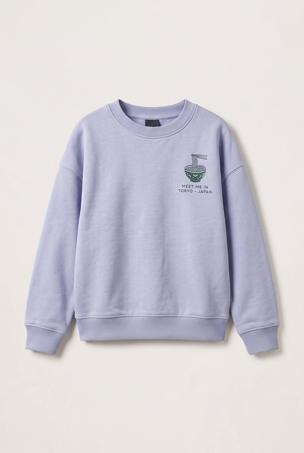 Boys Periwinkle Blue "Meet Me In Tokyo" Ramen Sweatshirt - Short Body Down Shoulder (BG-001002)