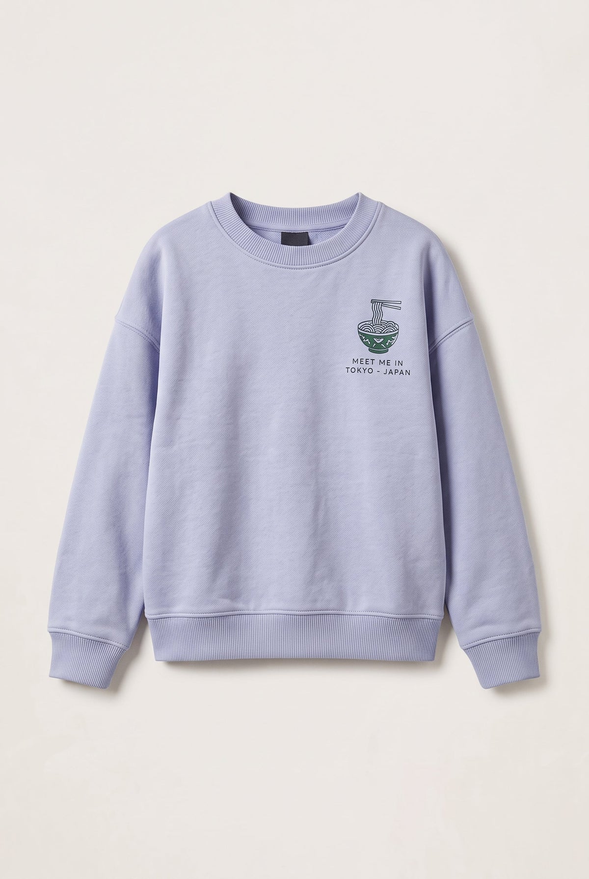 Boys Periwinkle Blue "Meet Me In Tokyo" Ramen Sweatshirt - Short Body Down Shoulder (BG-001002)