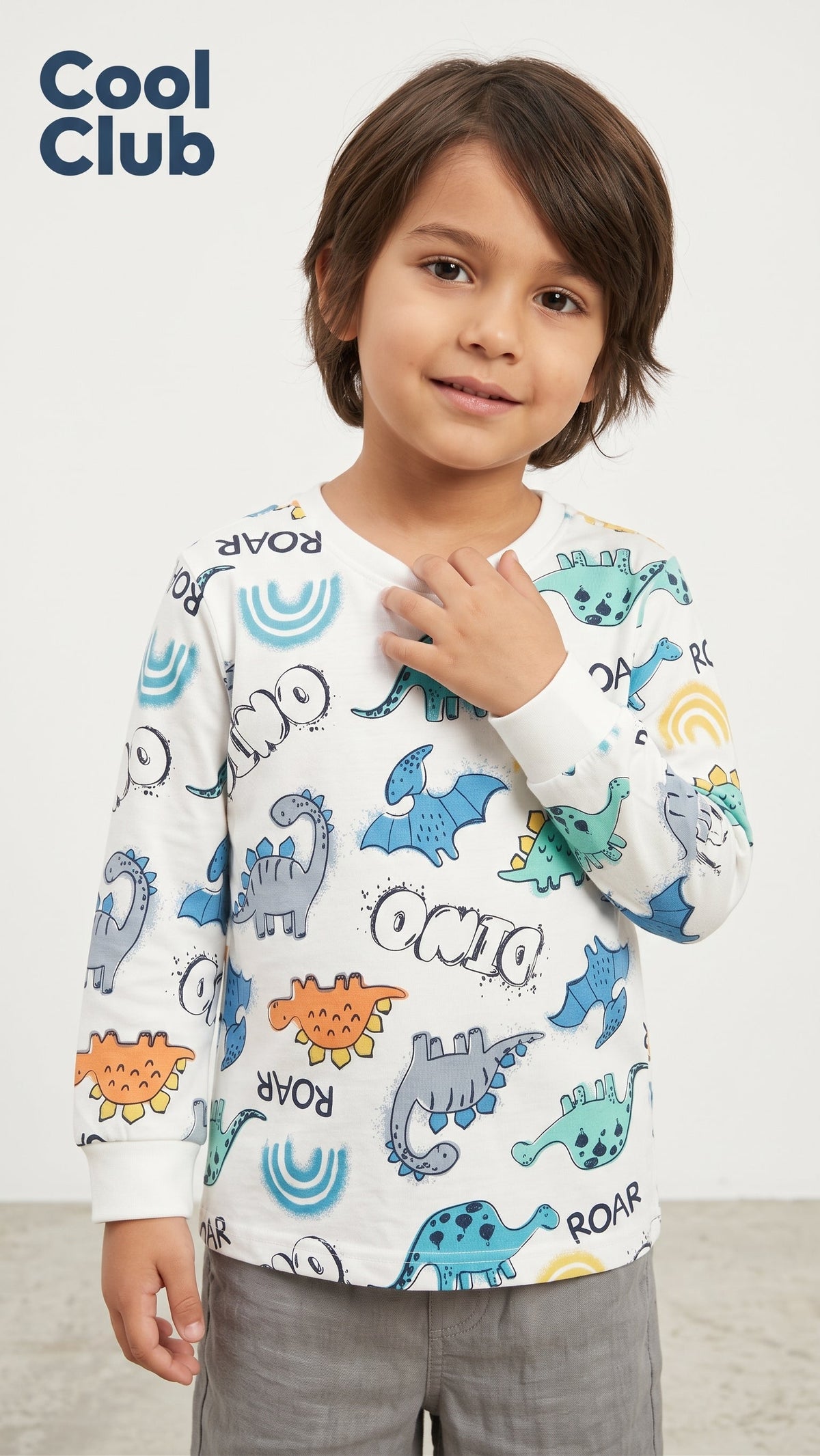 Boys Playful Dinosaur Print Long-Sleeve T-Shirt Cool Club (BG-000954)