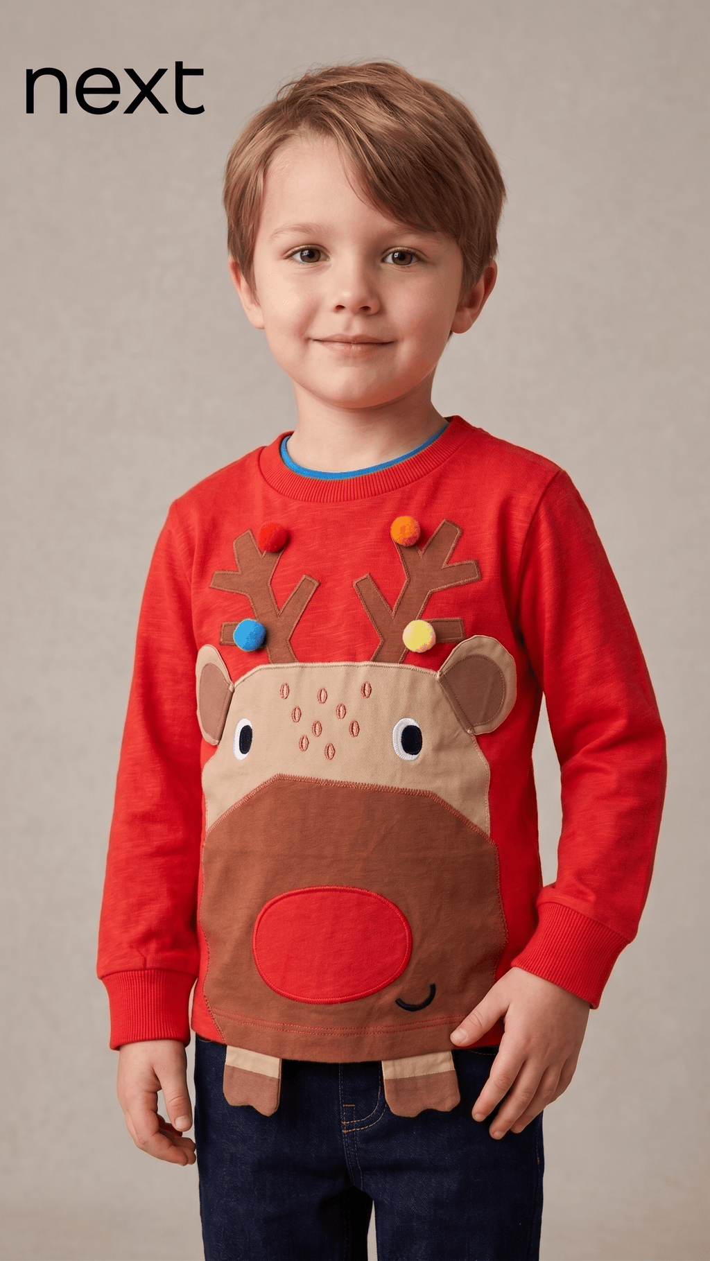 Boys Red Reindeer Applique Christmas Full Sleeve Shirt (BG-000931)
