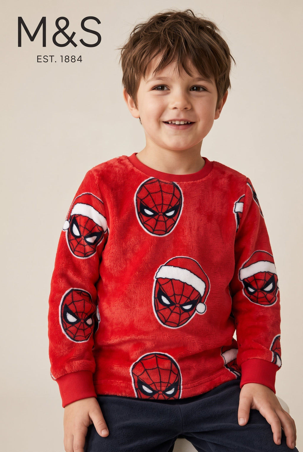 Boys Red Spider-Man Fleece Sweatshirt M&S (BG-000992)