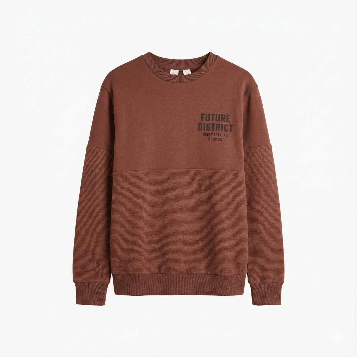Boys Rust Brown Sweatshirt - Textured Panel & "Future District" Text (BG-000043)