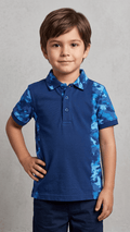 Boys' Short Sleeve Polo Shirt with Blue Camo Side Panels - Navy (BG-000842) - polo