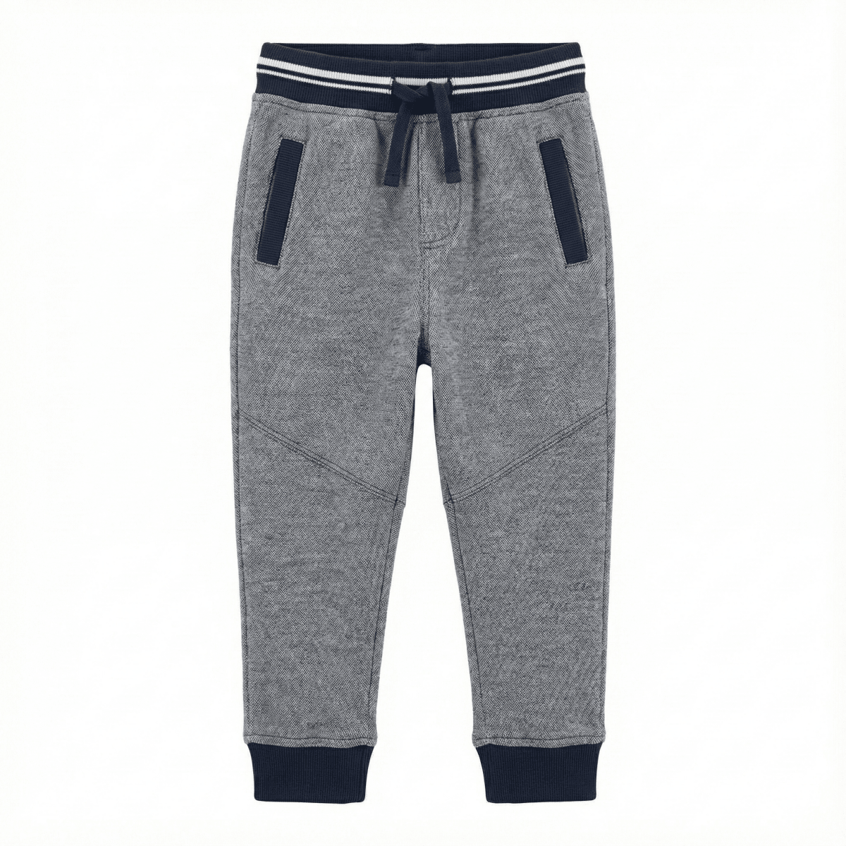 Boys' Sporty Heather Grey Fleece Joggers with Contrast Navy Ribbing (BG-000030)