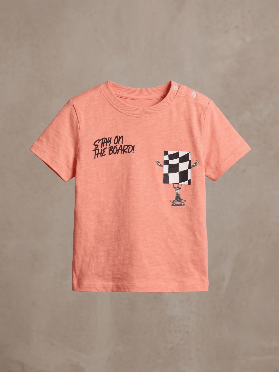 Boys' "Stay On The Board" Skateboard Graphic T-Shirt - Coral (BG-000767) - boy tshirt