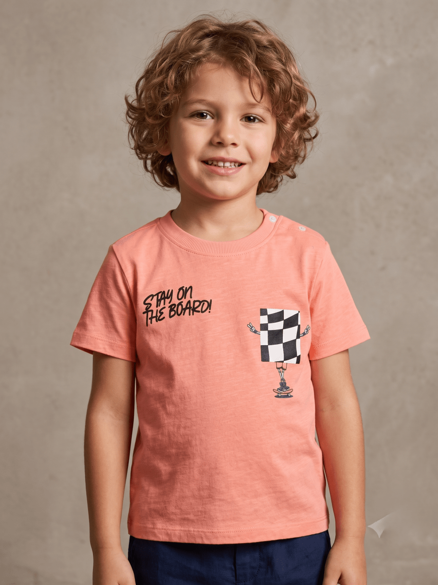 Boys' "Stay On The Board" Skateboard Graphic T-Shirt - Coral (BG-000767) - boy tshirt