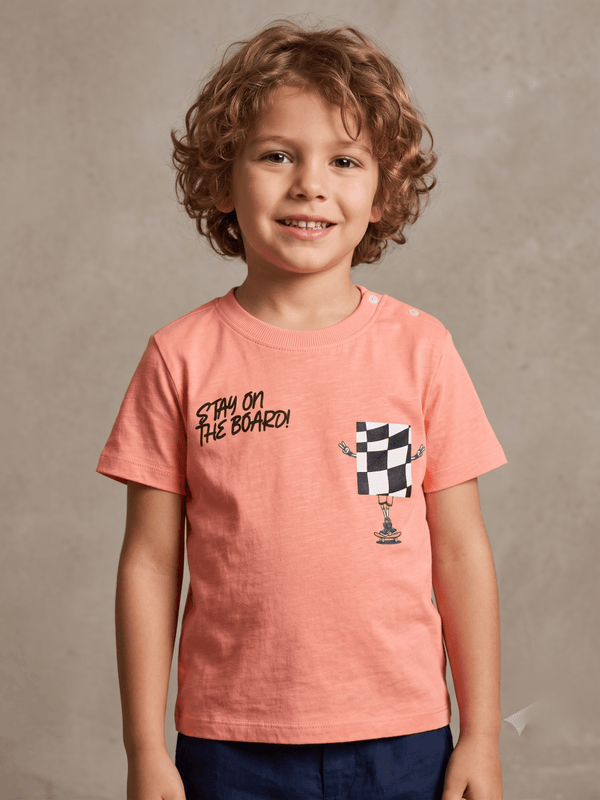 Boys' "Stay On The Board" Skateboard Graphic T-Shirt - Coral (BG-000767) - boy tshirt