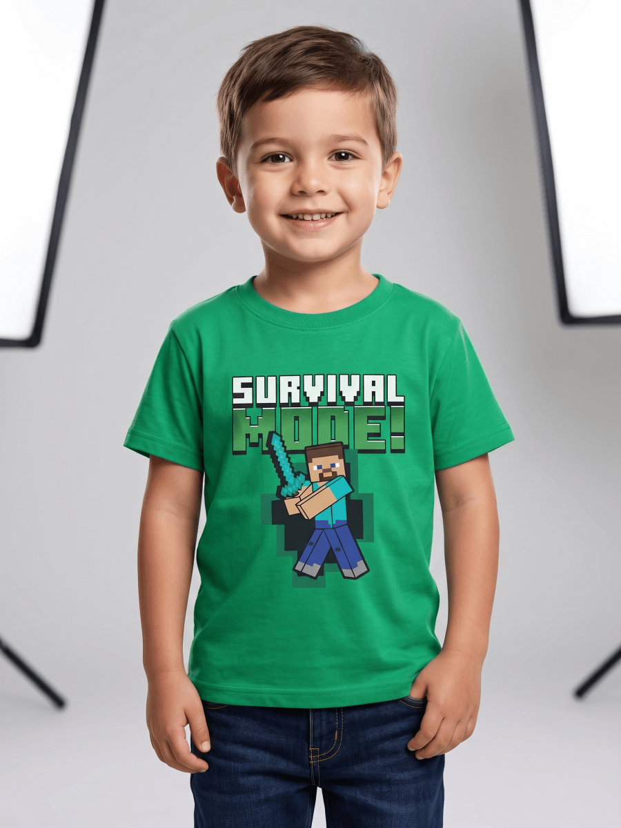 Boys' "Survival Mode" Pixel Gamer Graphic T-Shirt - Green (BG-000772) - boy tshirt