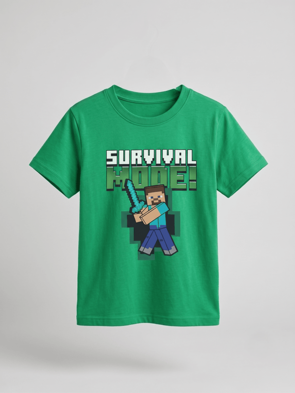 Boys' "Survival Mode" Pixel Gamer Graphic T-Shirt - Green (BG-000772) - boy tshirt