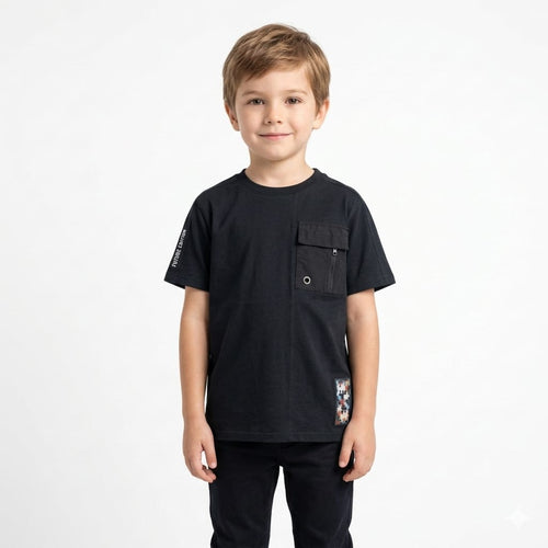 Boys T-shirt with Chest Pocket in Black (BG-000312) - boy tshirt
