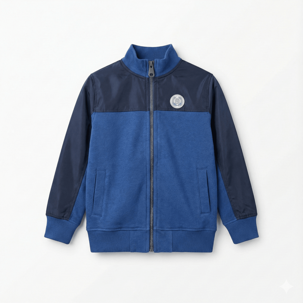 Boys Two-Tone Blue Mock Neck Fleece Zip-Up Jacket (BG-000083)