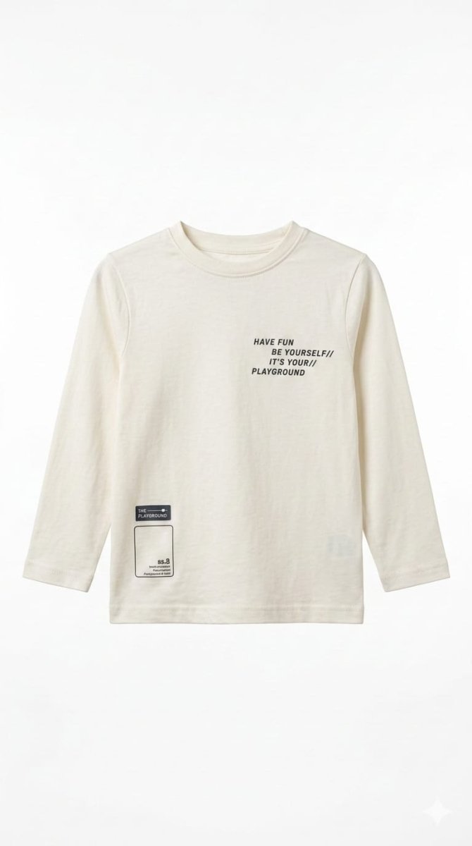 Boys White Printed Long Sleeve Shirt (BG-000358) - boy tshirt