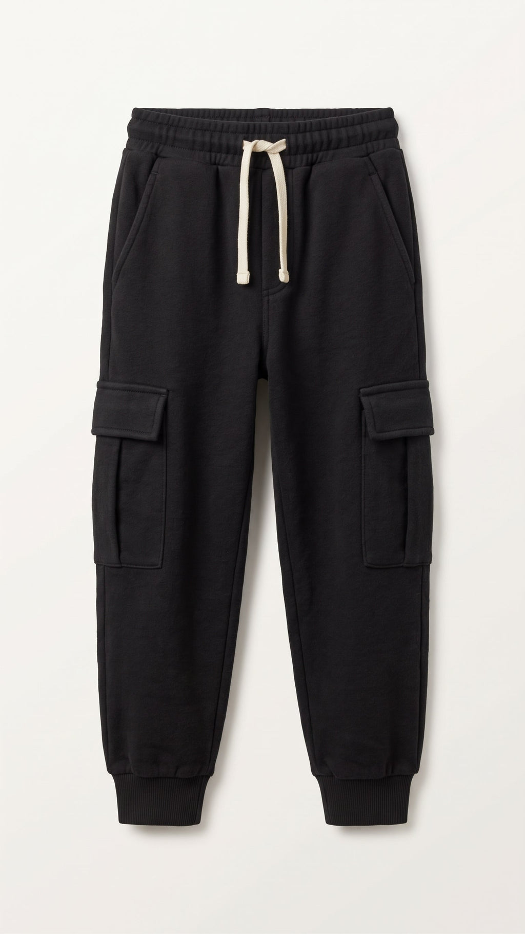 Boys Winter Black Cargo Jogger Trousers with Drawstring Waist (BG-000975)