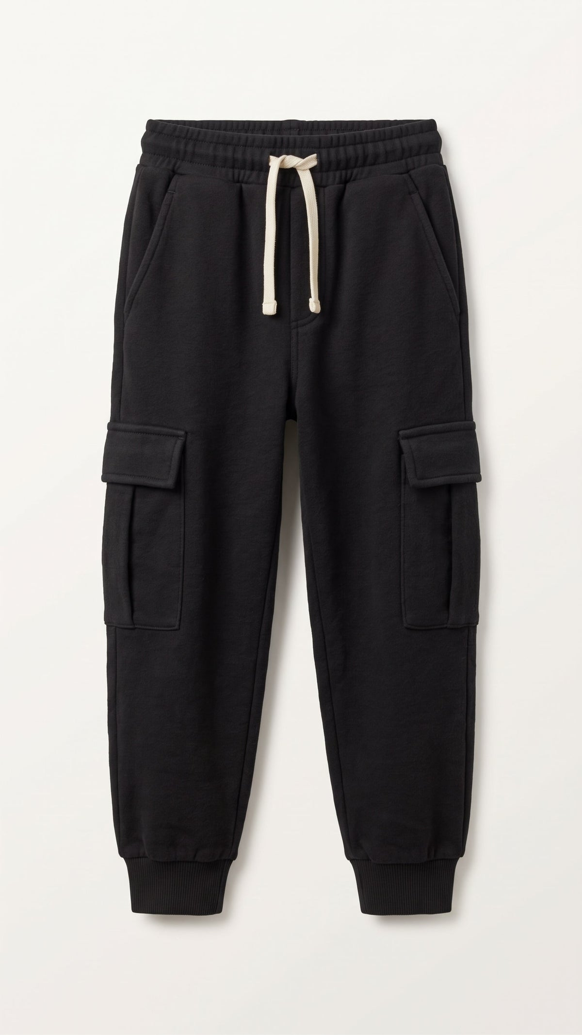 Boys Winter Black Cargo Jogger Trousers with Drawstring Waist (BG-000975)