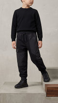 Boys Winter Black Multi-Pocket Cargo Jogger Trousers (BG-000965)