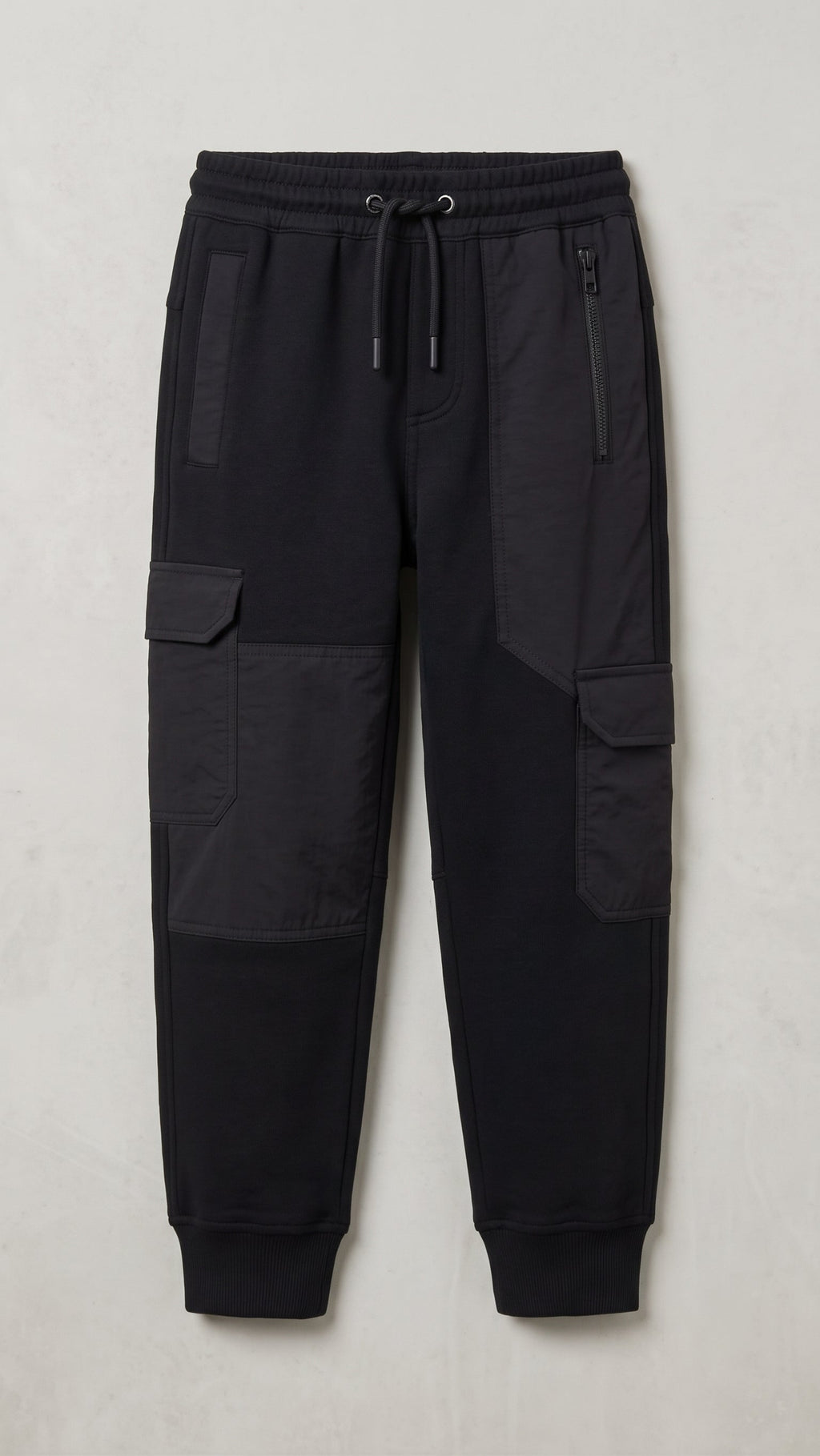 Boys Winter Black Multi-Pocket Cargo Jogger Trousers (BG-000965)