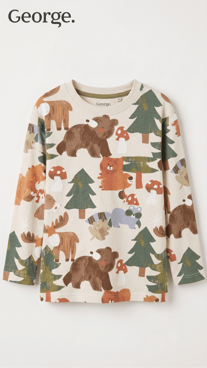 Boys Woodland Forest Animal Print Long Sleeve T-Shirt (BG-000919)