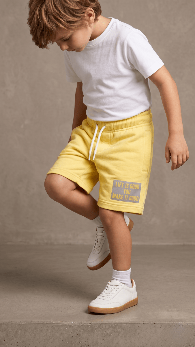 Boys Yellow Cotton Graphic Shorts Casual Summer Wear Soft Fabric (BG-000548) - nikkers