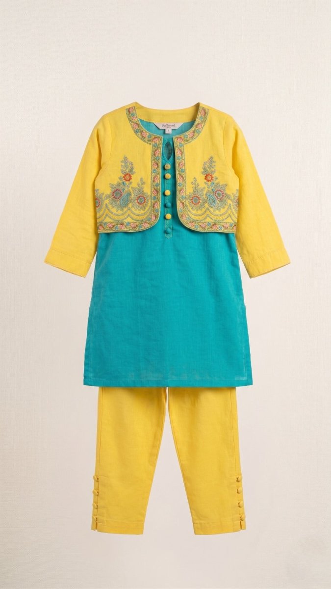BREAK OUT OCEAN BLUE AND YELLOW KURTI 3 PC (BG-000814) - 2 piece suit